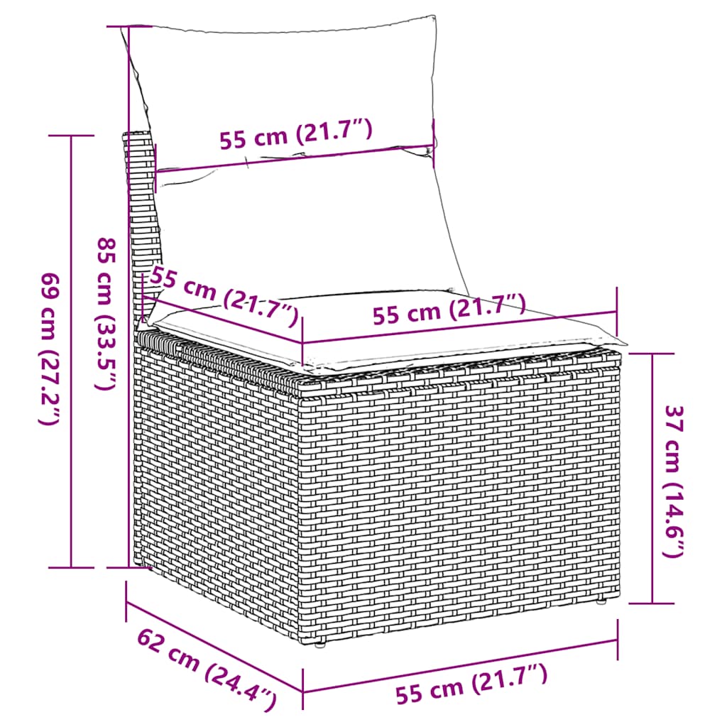 9-tlg. Garten-Sofagarnitur mit Kissen Schwarz Poly Rattan