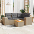 5-tlg. Garten-Sofagarnitur mit Kissen Beige Poly Rattan