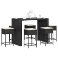 7-tlg. Gartenbar-Set mit Kissen Schwarz Poly Rattan
