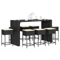 9-tlg. Gartenbar-Set mit Kissen Schwarz Poly Rattan