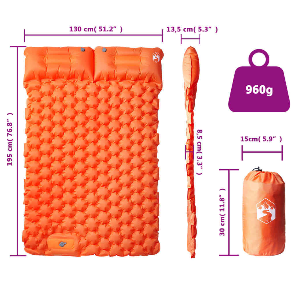Doppel-Isomatte mit Kissen Selbstaufblasend Orange