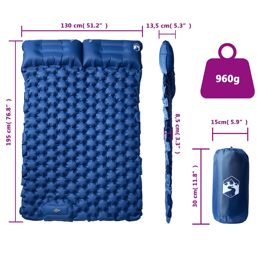 Doppel-Isomatte mit Kissen Selbstaufblasend Marineblau