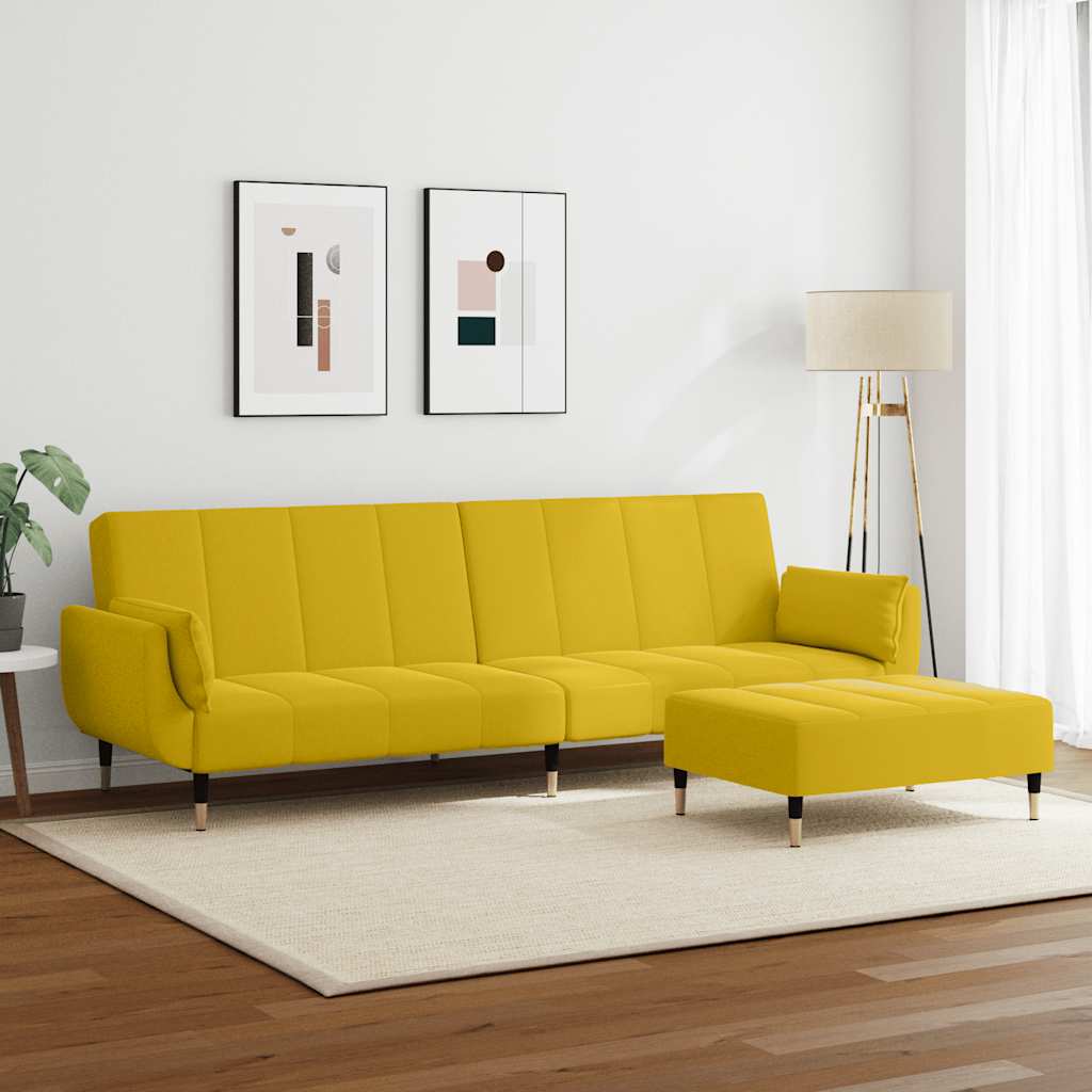 Schlafsofa 2-Sitzer mit Fußhocker Gelb Samt