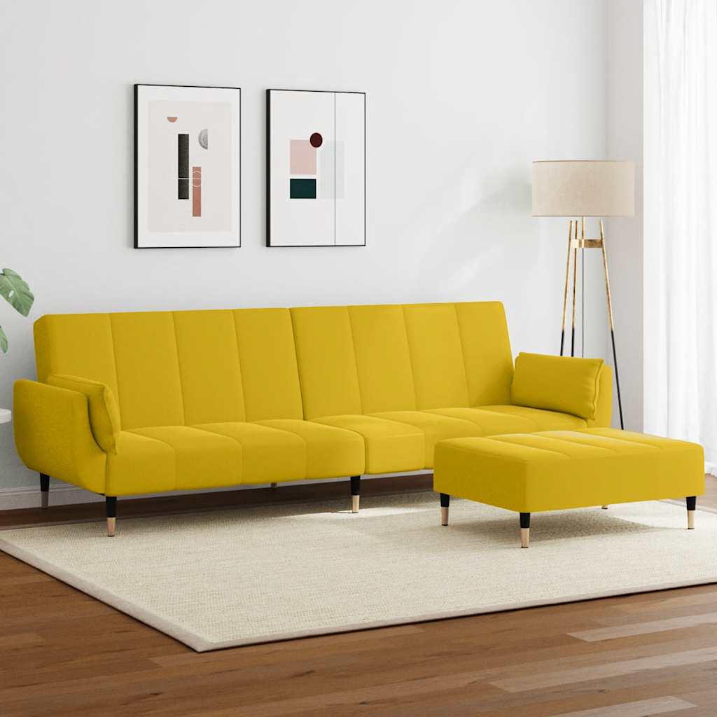 Schlafsofa 2-Sitzer mit Fußhocker Gelb Samt