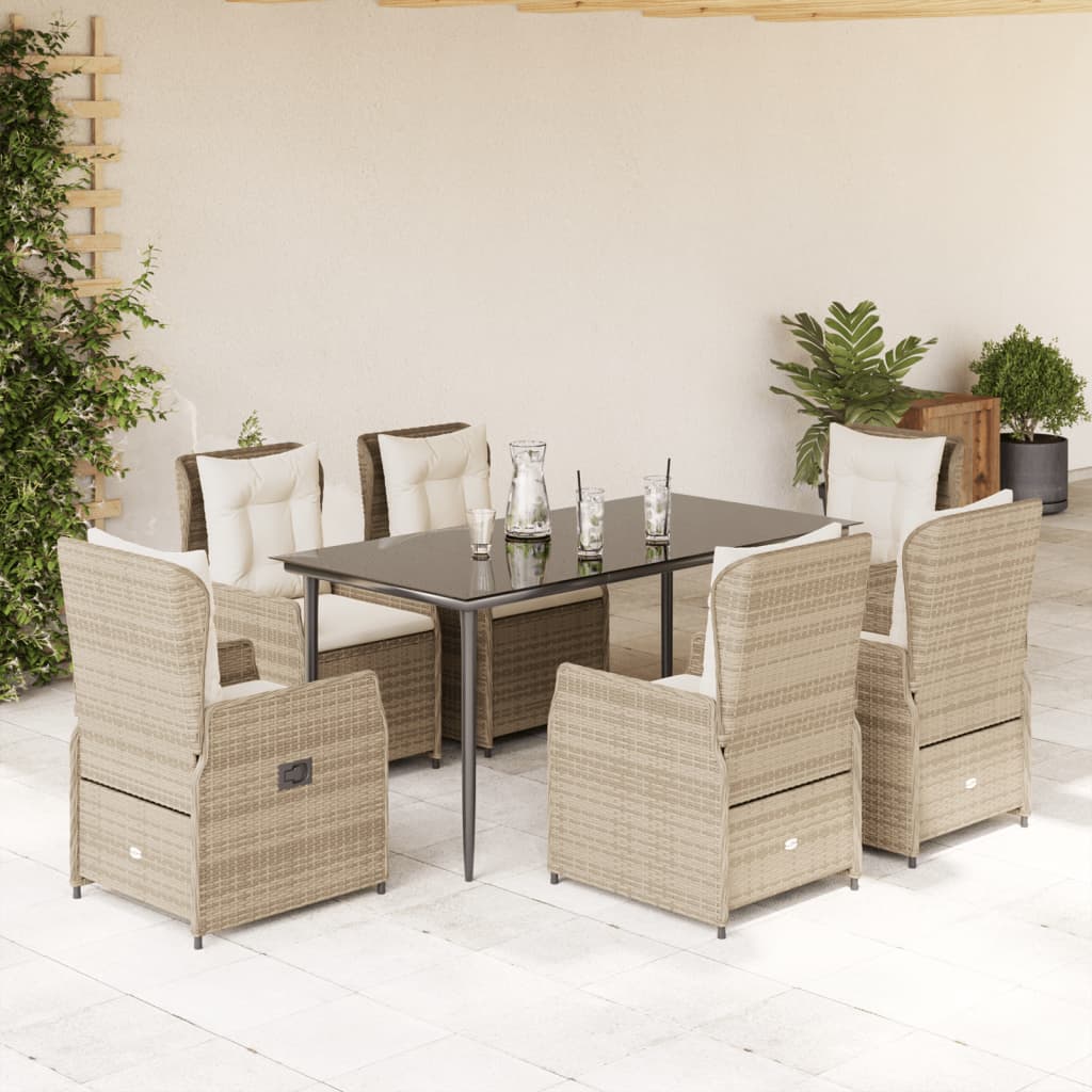 7-tlg. Garten-Essgruppe mit Kissen Beige Poly Rattan