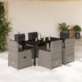 7-tlg. Garten-Essgruppe mit Kissen Hellgrau Poly Rattan