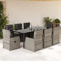 9-tlg. Garten-Essgruppe mit Kissen Hellgrau Poly Rattan