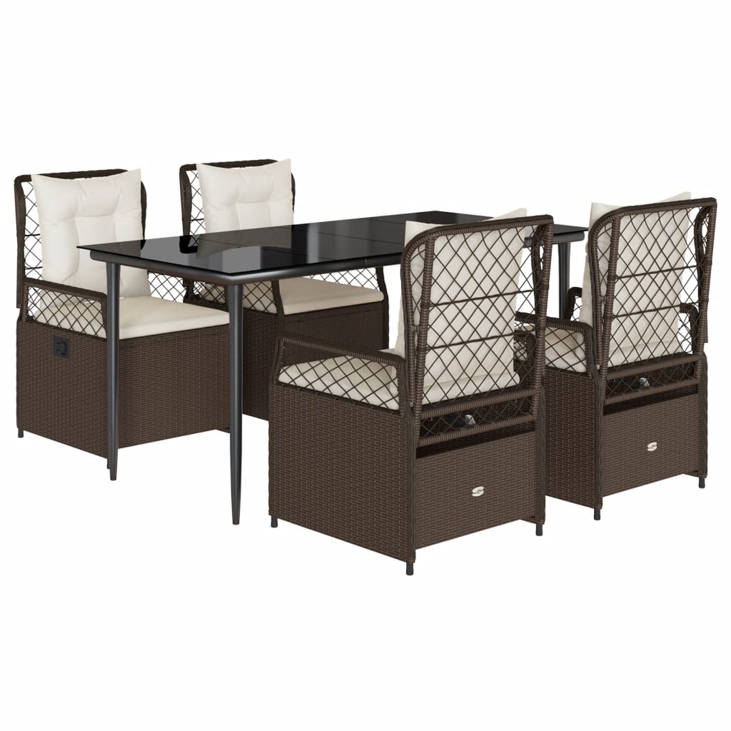 5-tlg. Garten-Essgruppe mit Kissen Braun Poly Rattan