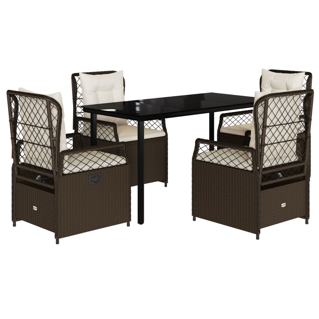 5-tlg. Garten-Essgruppe mit Kissen Braun Poly Rattan