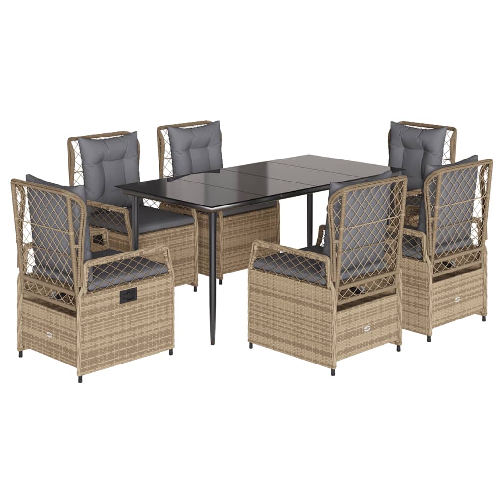 7-tlg. Garten-Essgruppe mit Kissen Beige Poly Rattan