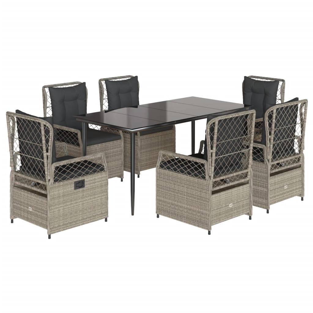 7-tlg. Garten-Essgruppe mit Kissen Hellgrau Poly Rattan