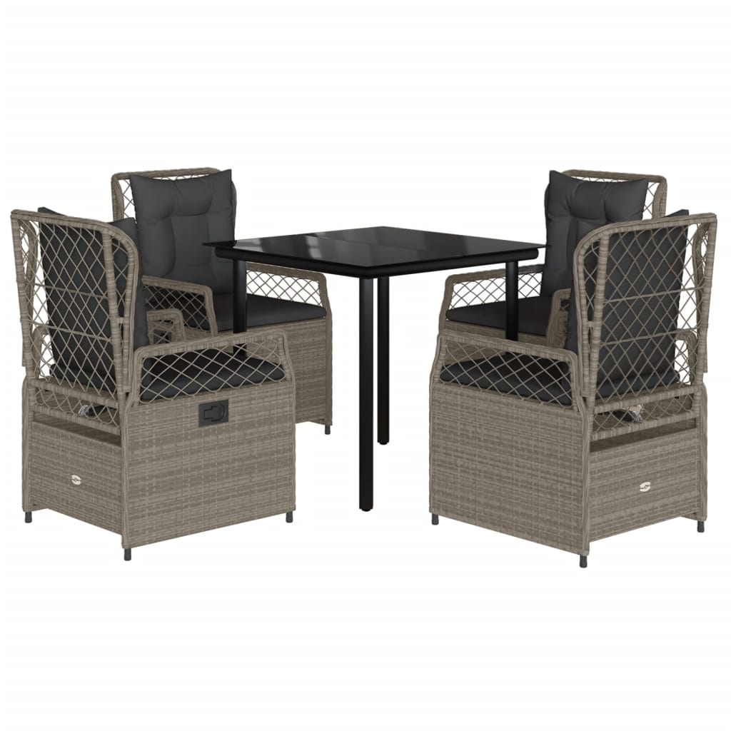 5-tlg. Garten-Essgruppe mit Kissen Hellgrau Poly Rattan