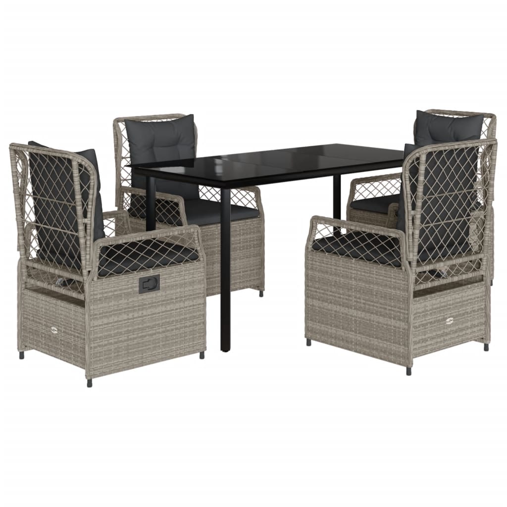 5-tlg. Garten-Essgruppe mit Kissen Hellgrau Poly Rattan