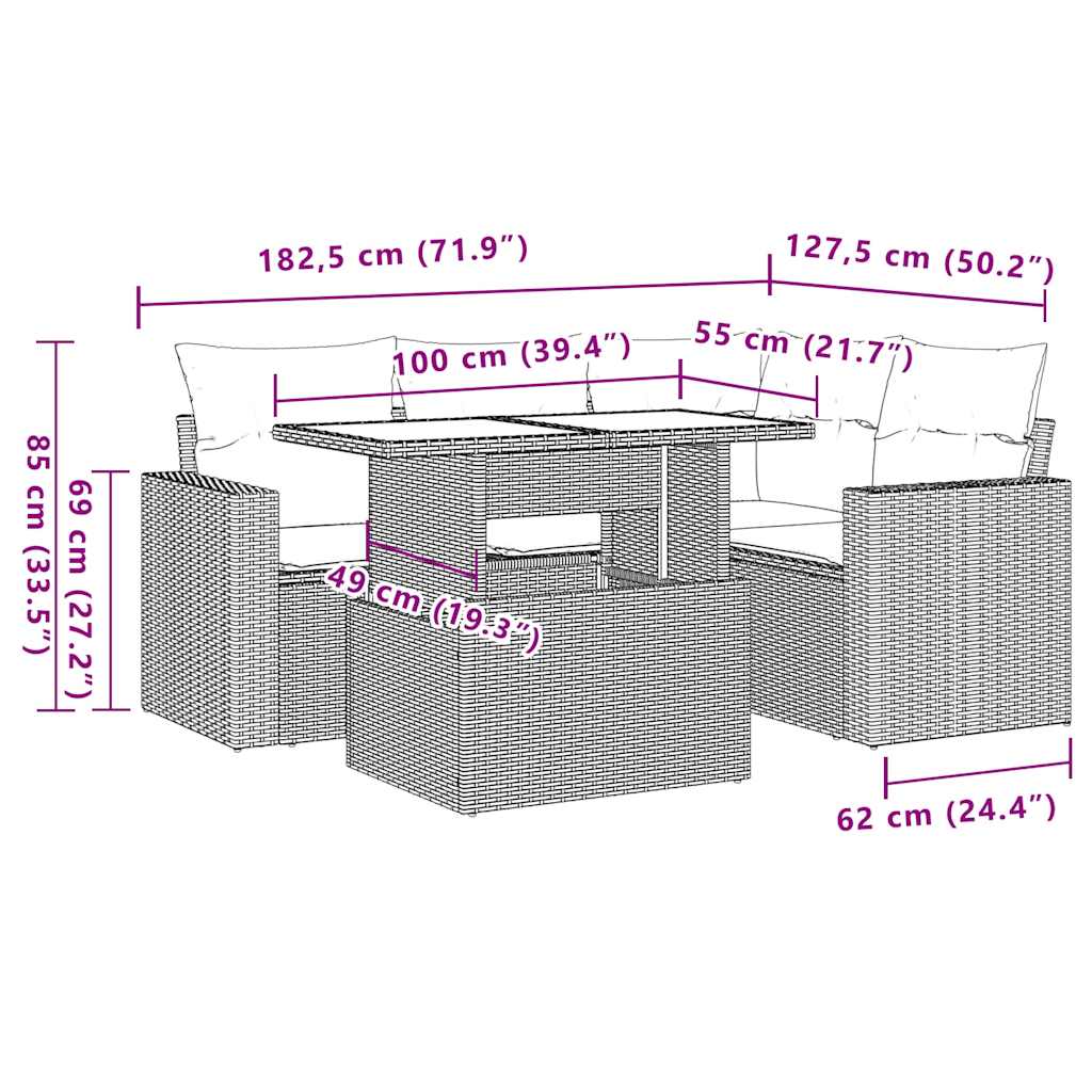 5-tlg. Garten-Sofagarnitur mit Kissen Schwarz Poly Rattan