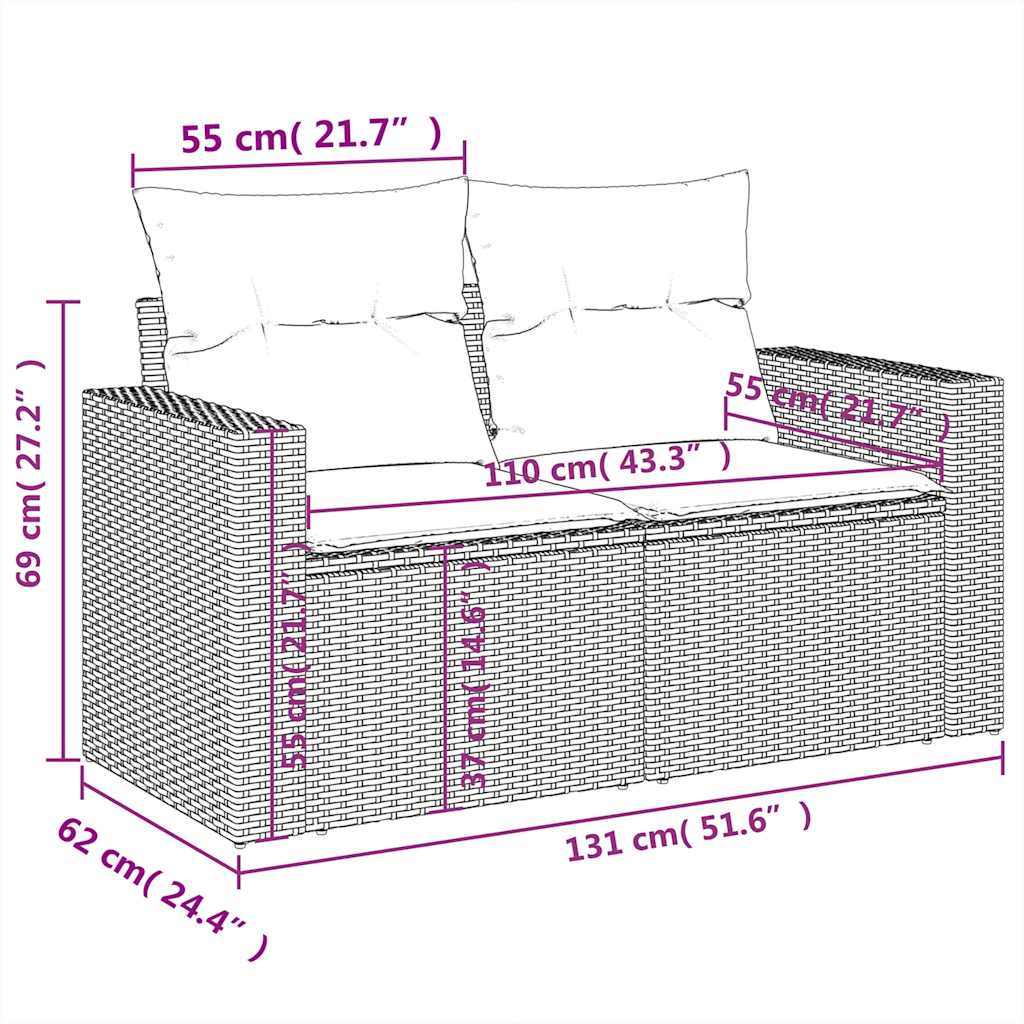 7-tlg. Garten-Sofagarnitur mit Kissen Hellgrau Poly Rattan