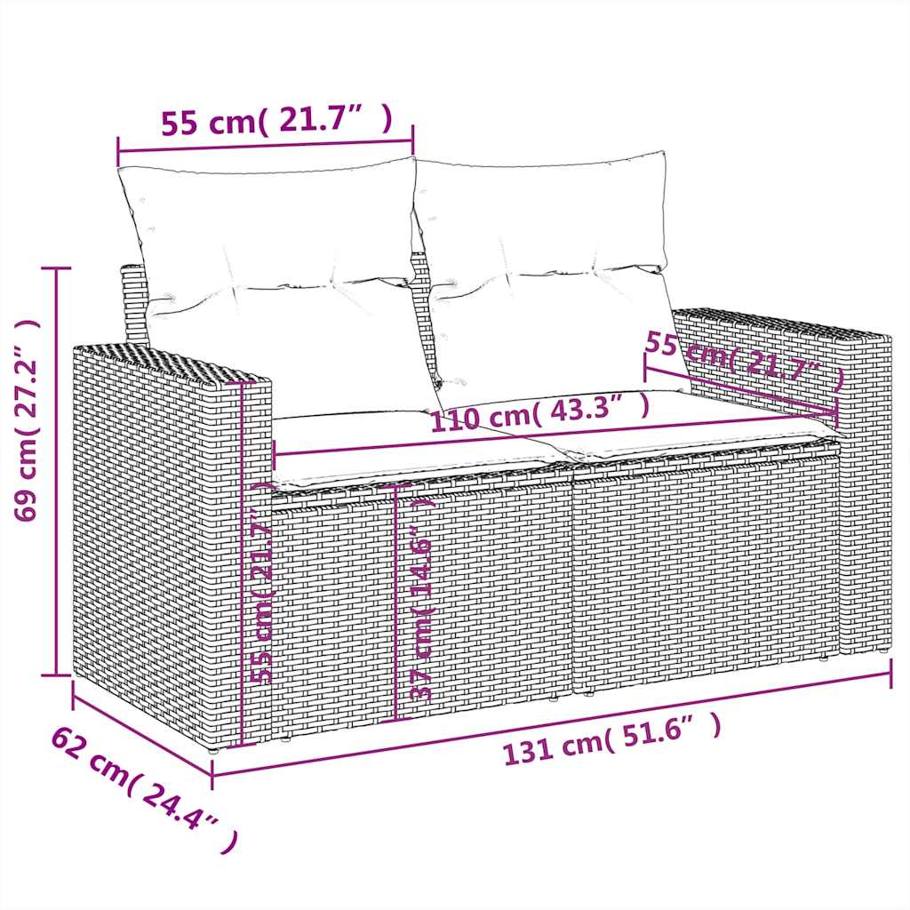 10-tlg. Garten-Sofagarnitur mit Kissen Hellgrau Poly Rattan