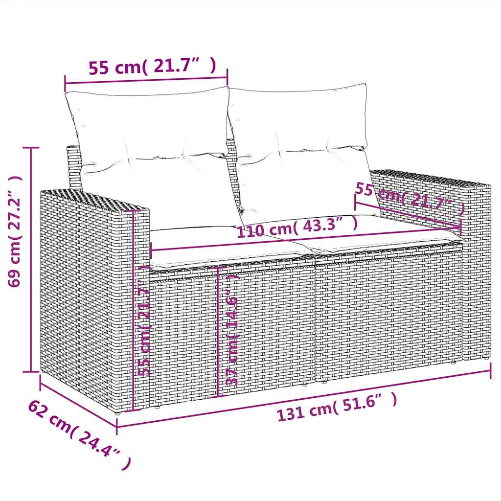 10-tlg. Garten-Sofagarnitur mit Kissen Hellgrau Poly Rattan