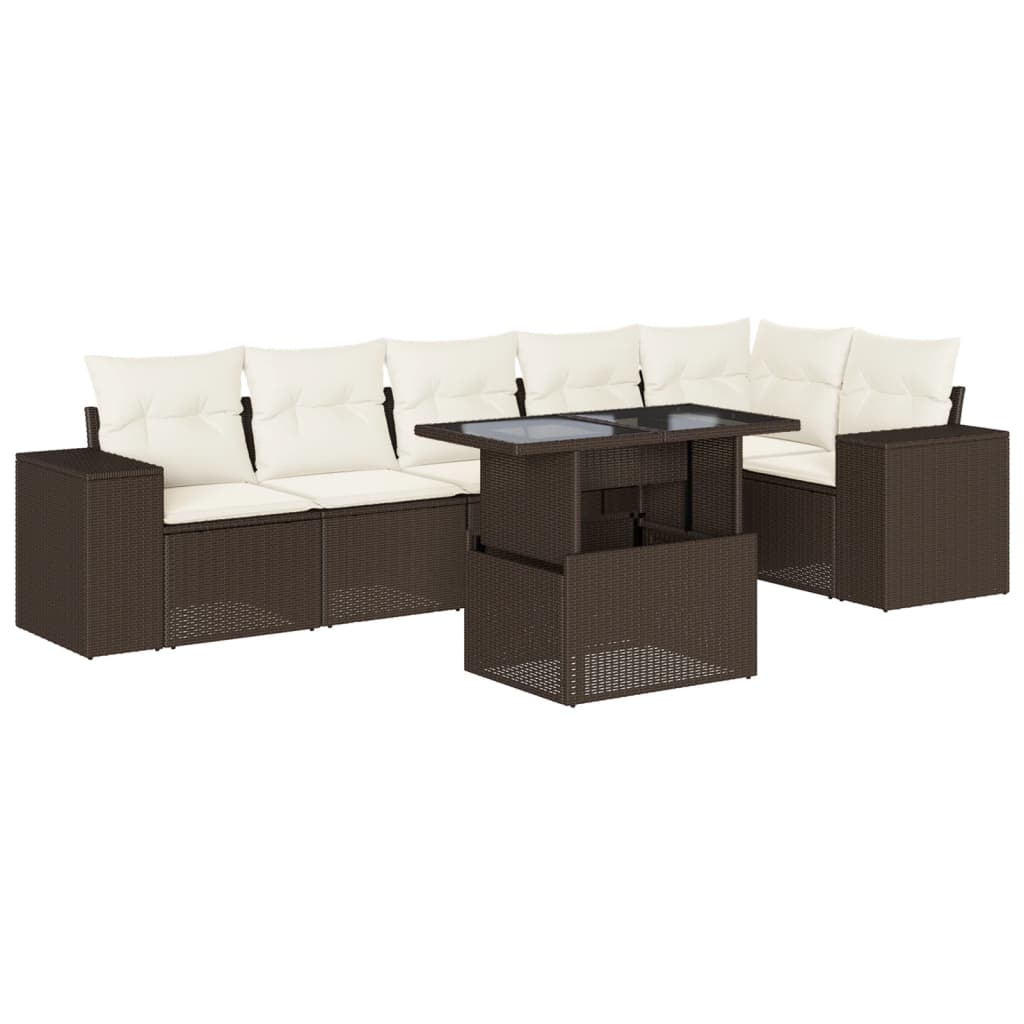7-tlg. Garten-Sofagarnitur mit Kissen Braun Poly Rattan