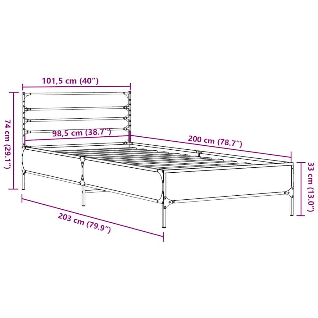 Bettgestell Schwarz 100x200 cm Holzwerkstoff und Metall