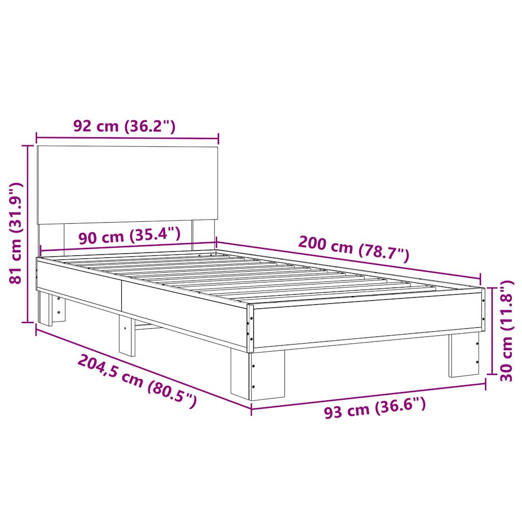 Bettgestell Räuchereiche 90x200 cm Holzwerkstoff und Metall