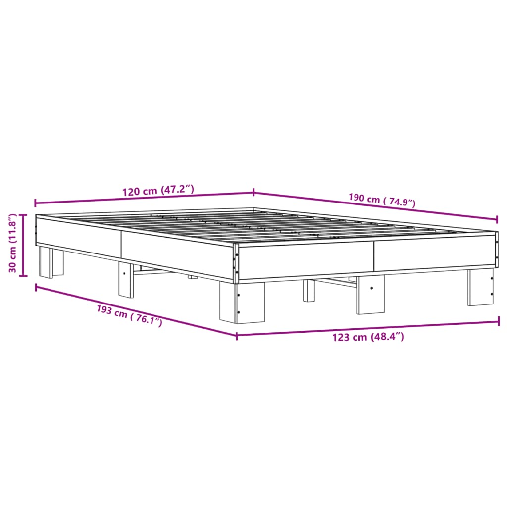 Bettgestell Sonoma-Eiche 120x190 cm Holzwerkstoff und Metall