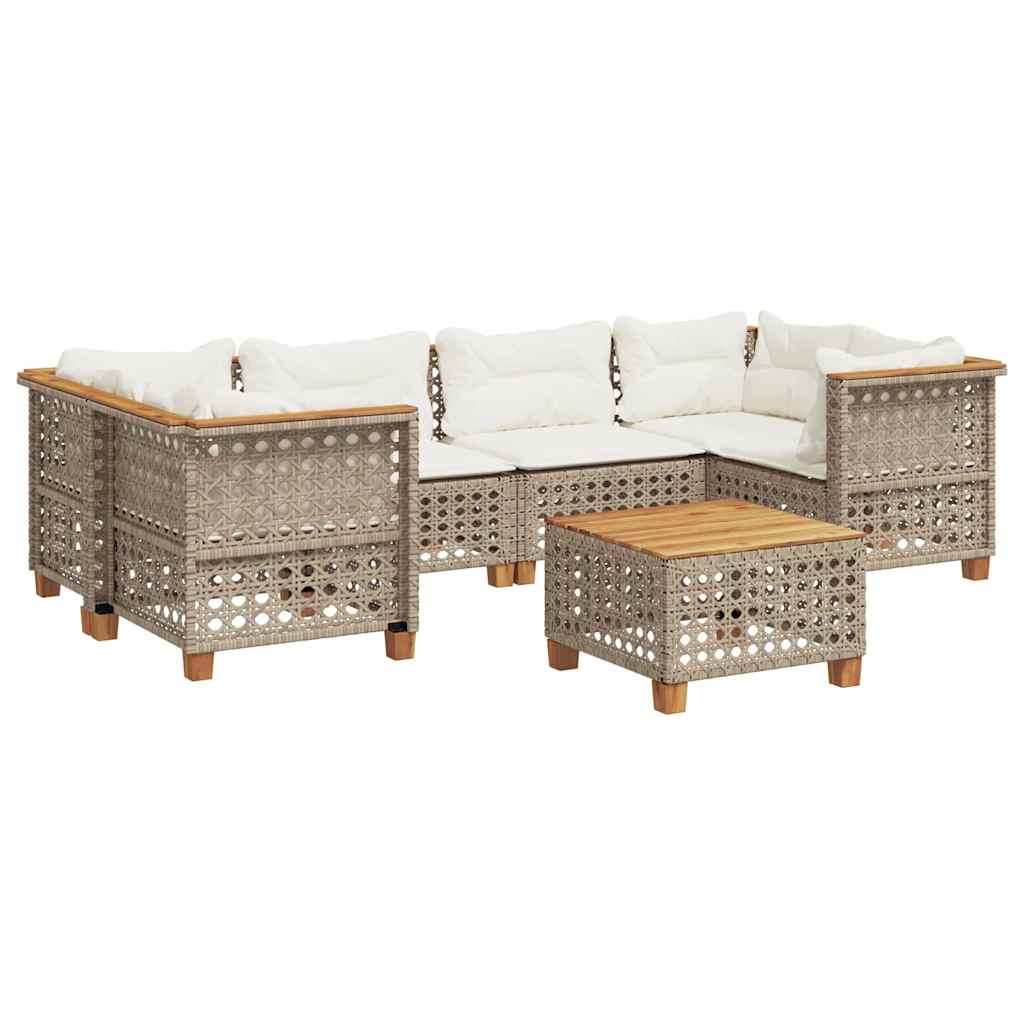 7-tlg. Garten-Sofagarnitur mit Kissen Beige Poly Rattan