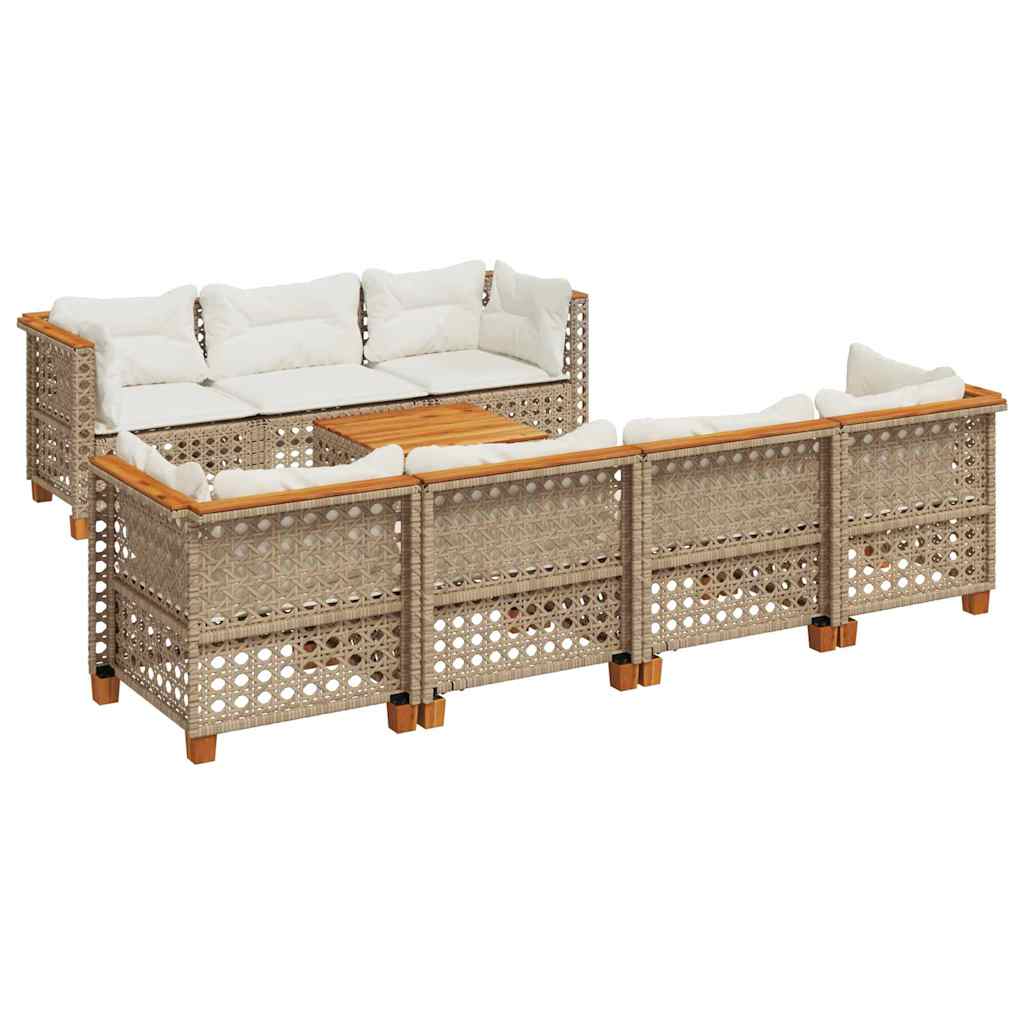 8-tlg. Garten-Sofagarnitur mit Kissen Beige Poly Rattan