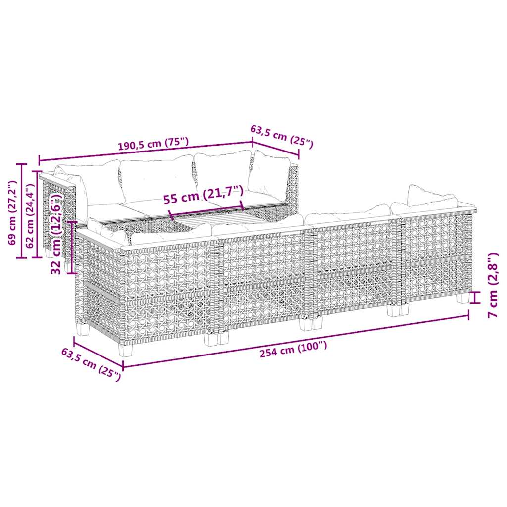 8-tlg. Garten-Sofagarnitur mit Kissen Beige Poly Rattan