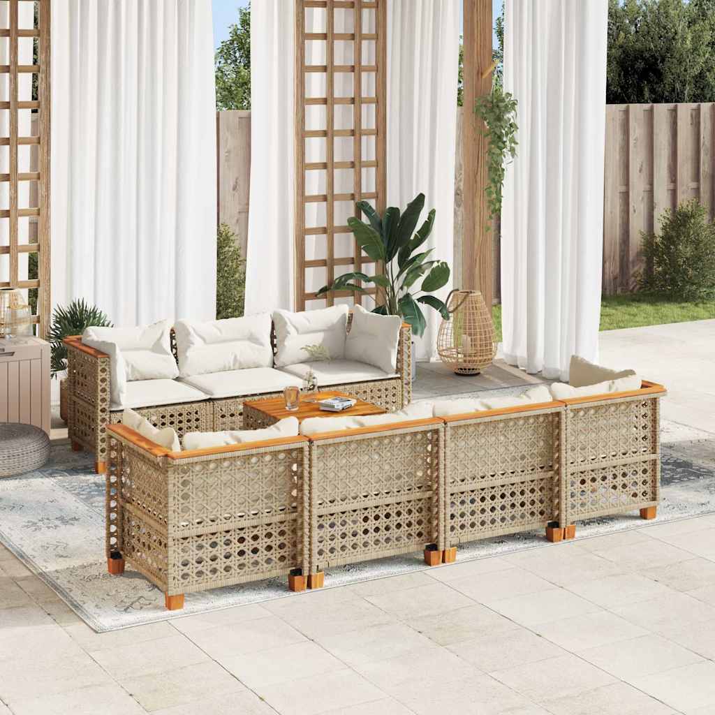 8-tlg. Garten-Sofagarnitur mit Kissen Beige Poly Rattan