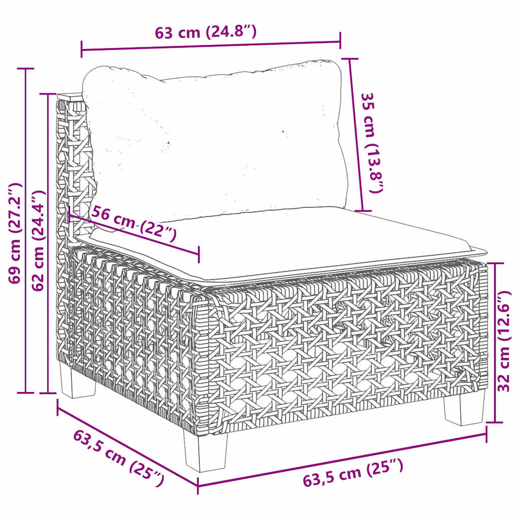 9-tlg. Garten-Sofagarnitur mit Kissen Beige Poly Rattan
