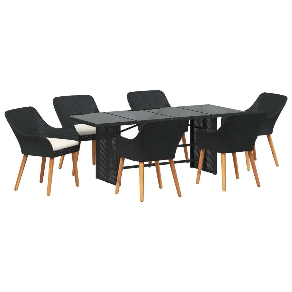 Garten Essgruppe mit Kissen 7 pcs Schwarz Poly-Rattan