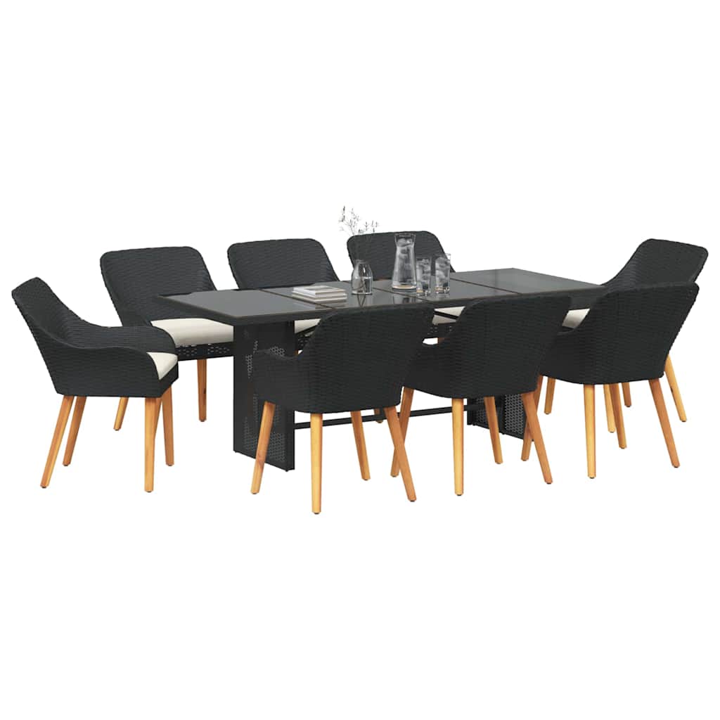 Garten Essgruppe mit Kissen 9 pcs Schwarz Poly-Rattan
