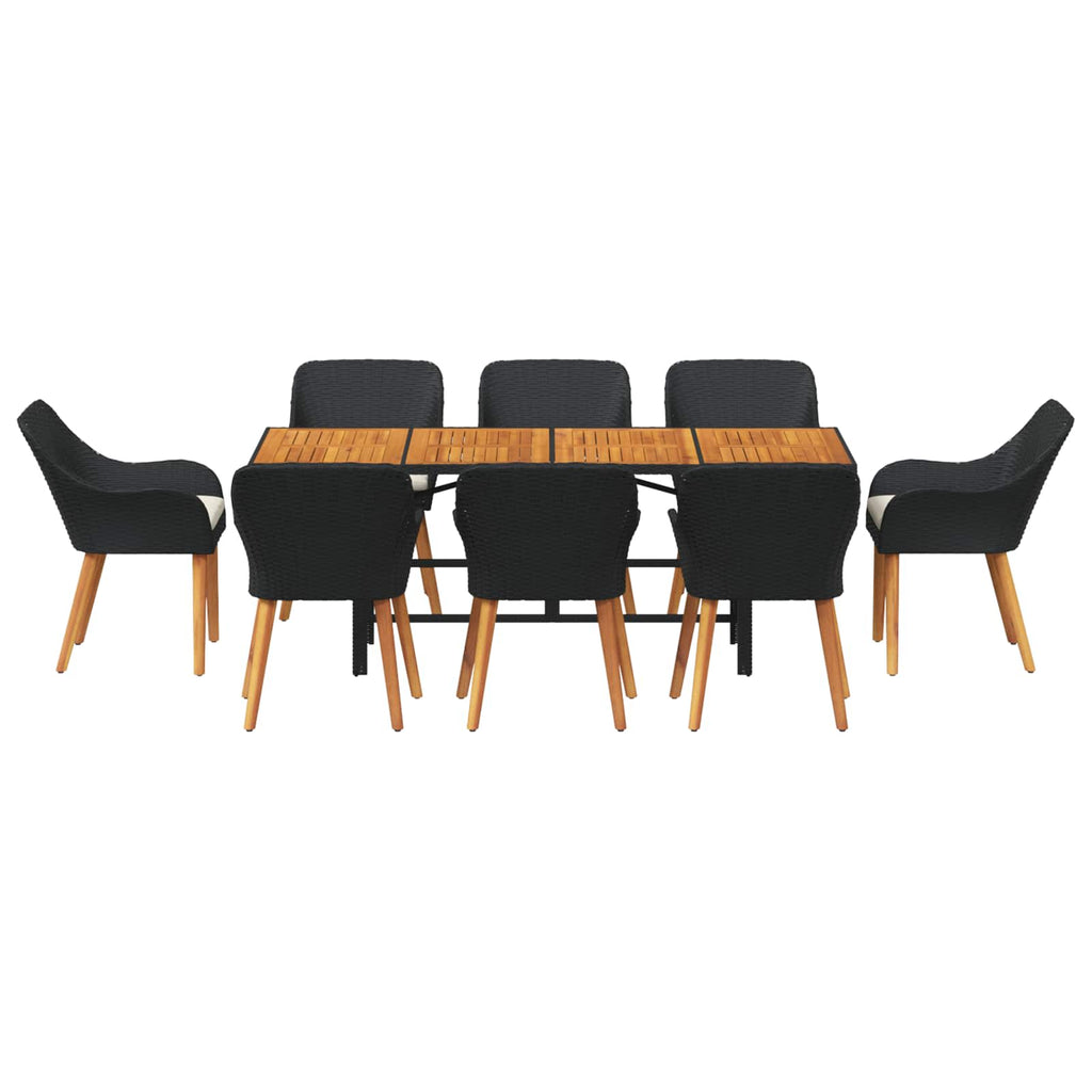 Garten Essgruppe mit Kissen 9 pcs Schwarz Poly-Rattan