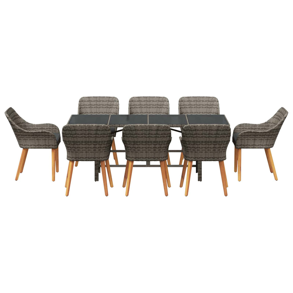 Garten Essgruppe mit Kissen 9 pcs Grau Poly-Rattan