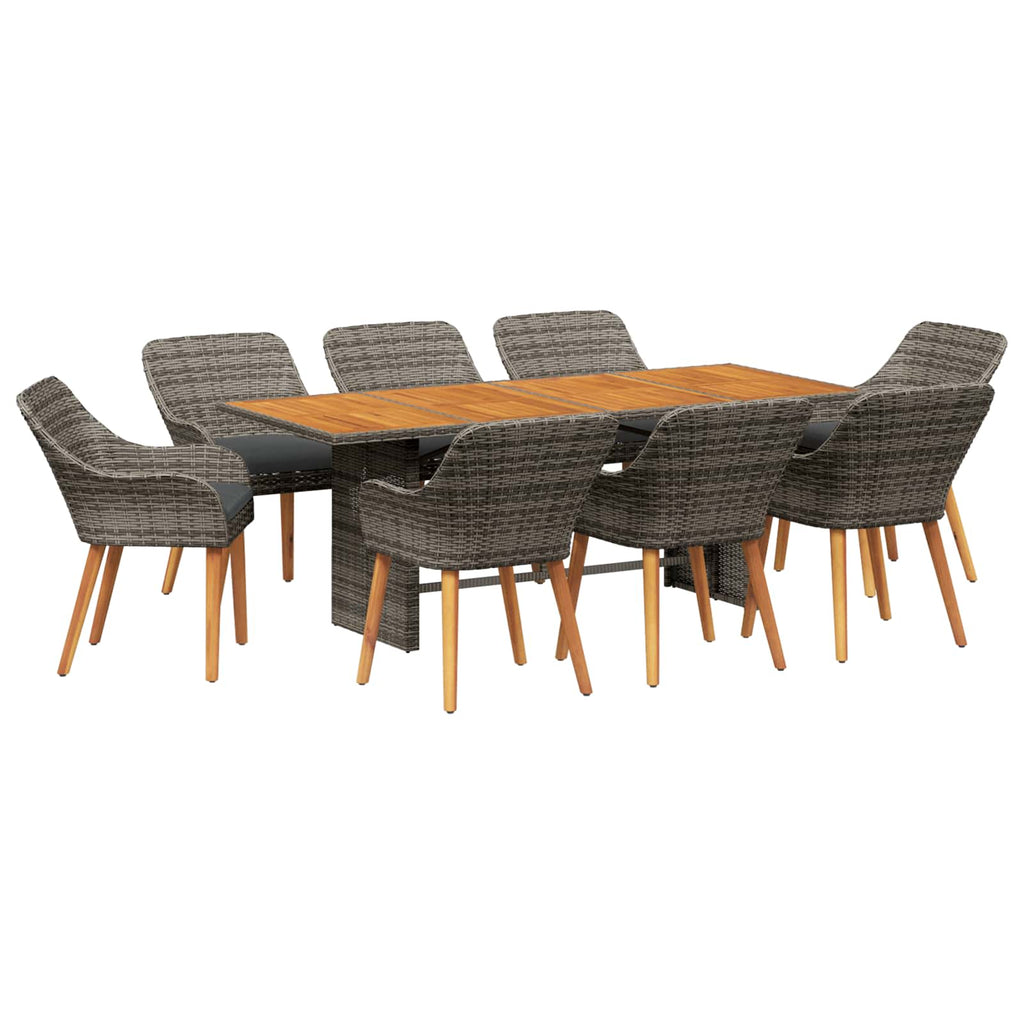 Garten Essgruppe mit Kissen 9 pcs Grau Poly-Rattan