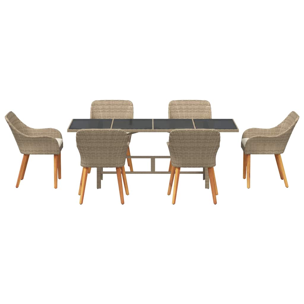 Garten Essgruppe mit Kissen 7 pcs Beige Poly-Rattan