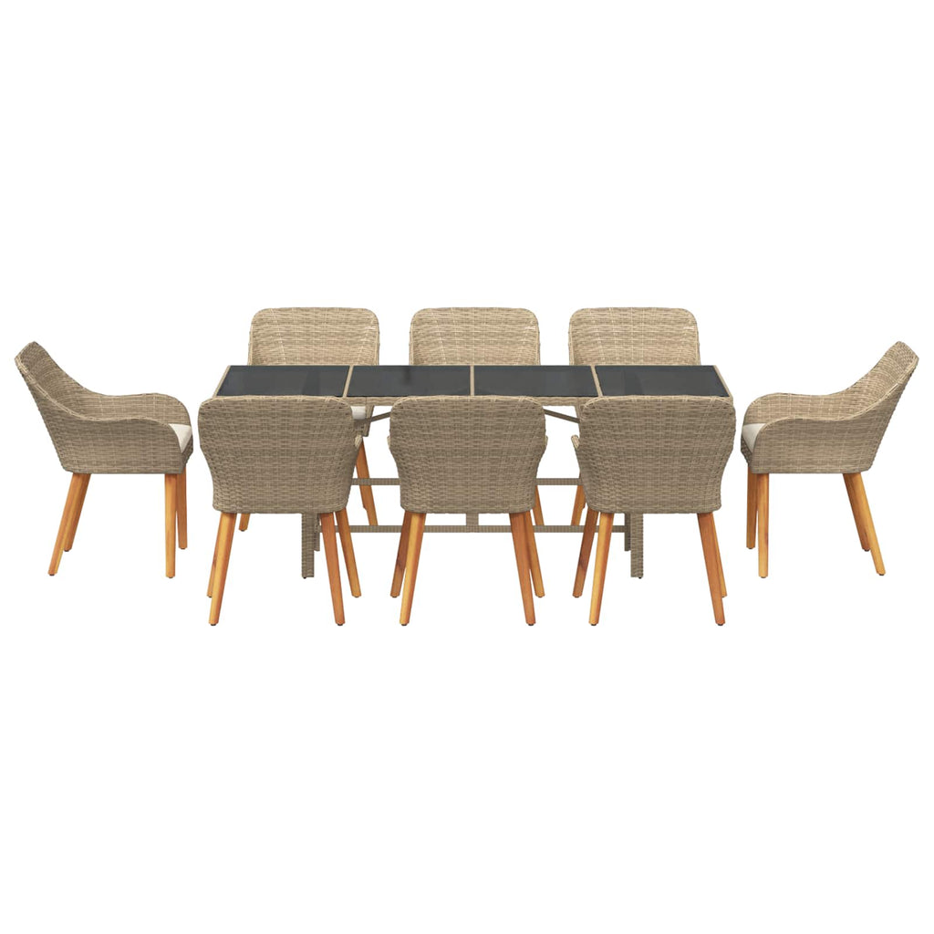 Garten Essgruppe mit Kissen 9 pcs Beige Poly-Rattan