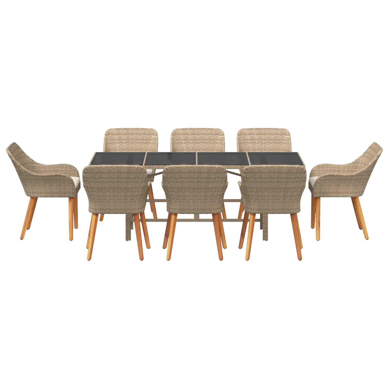 Garten Essgruppe mit Kissen 9 pcs Beige Poly-Rattan