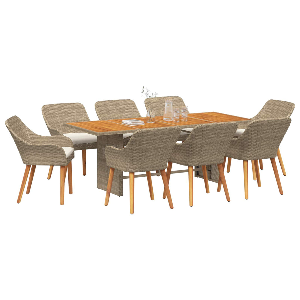 Garten Essgruppe mit Kissen 9 pcs Beige Poly-Rattan