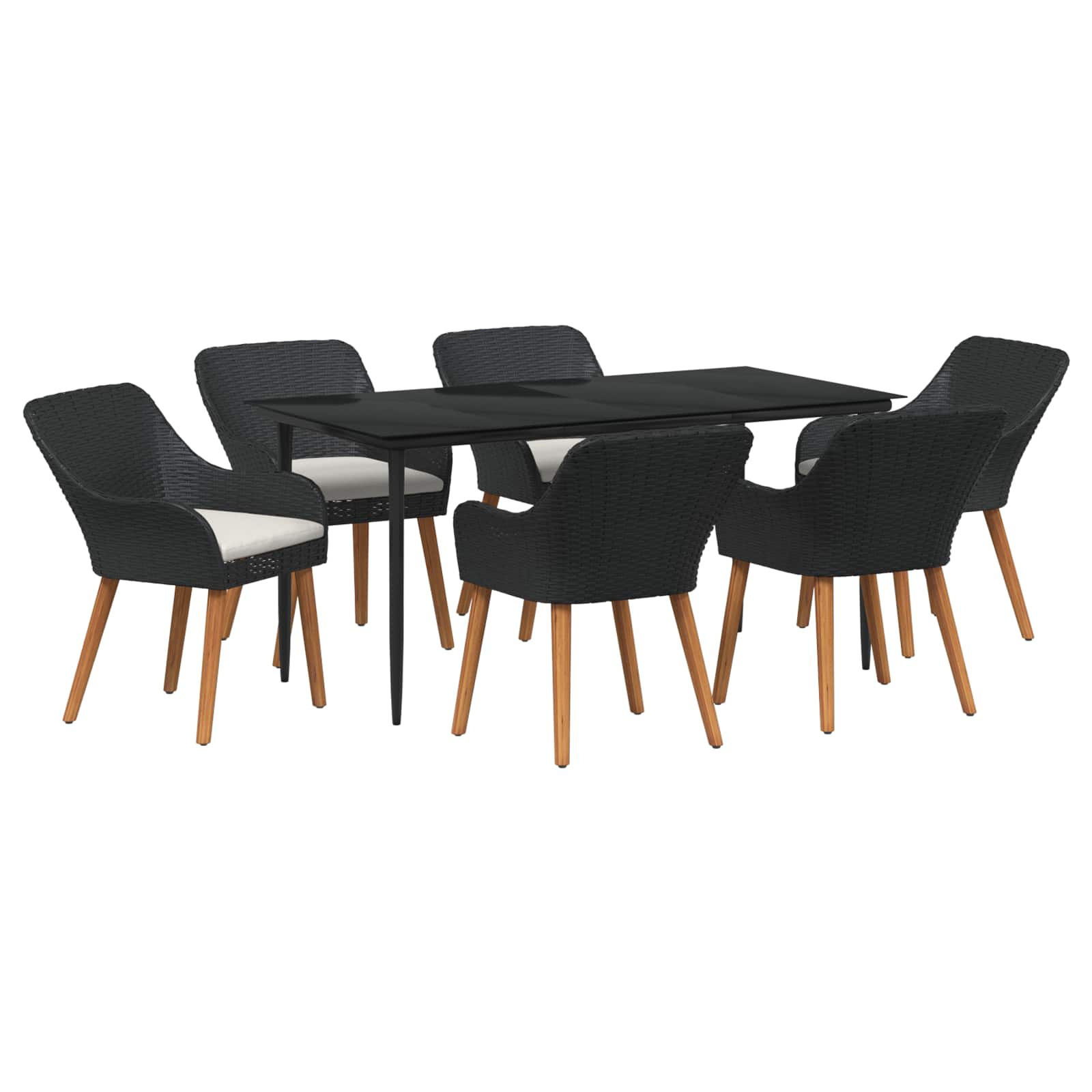 Garten Essgruppe mit Kissen 7 pcs Schwarz Poly-Rattan