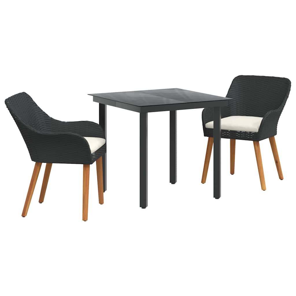 Garten Essgruppe mit Kissen 3 pcs Schwarz Poly-Rattan