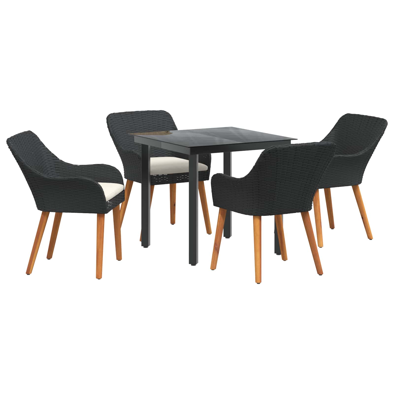 Garten Essgruppe mit Kissen 5 pcs Schwarz Poly-Rattan