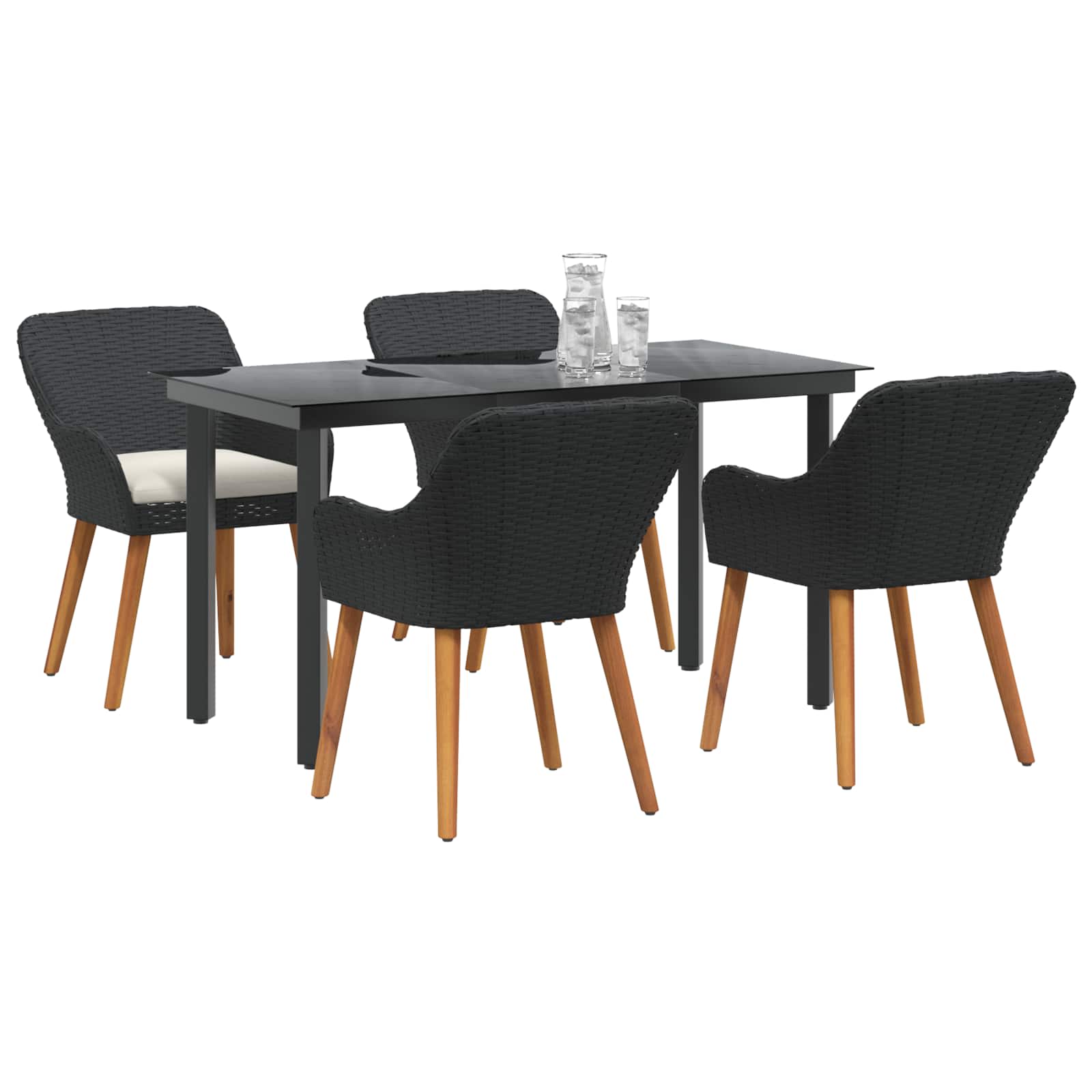 Garten Essgruppe mit Kissen 5 pcs Schwarz Poly-Rattan