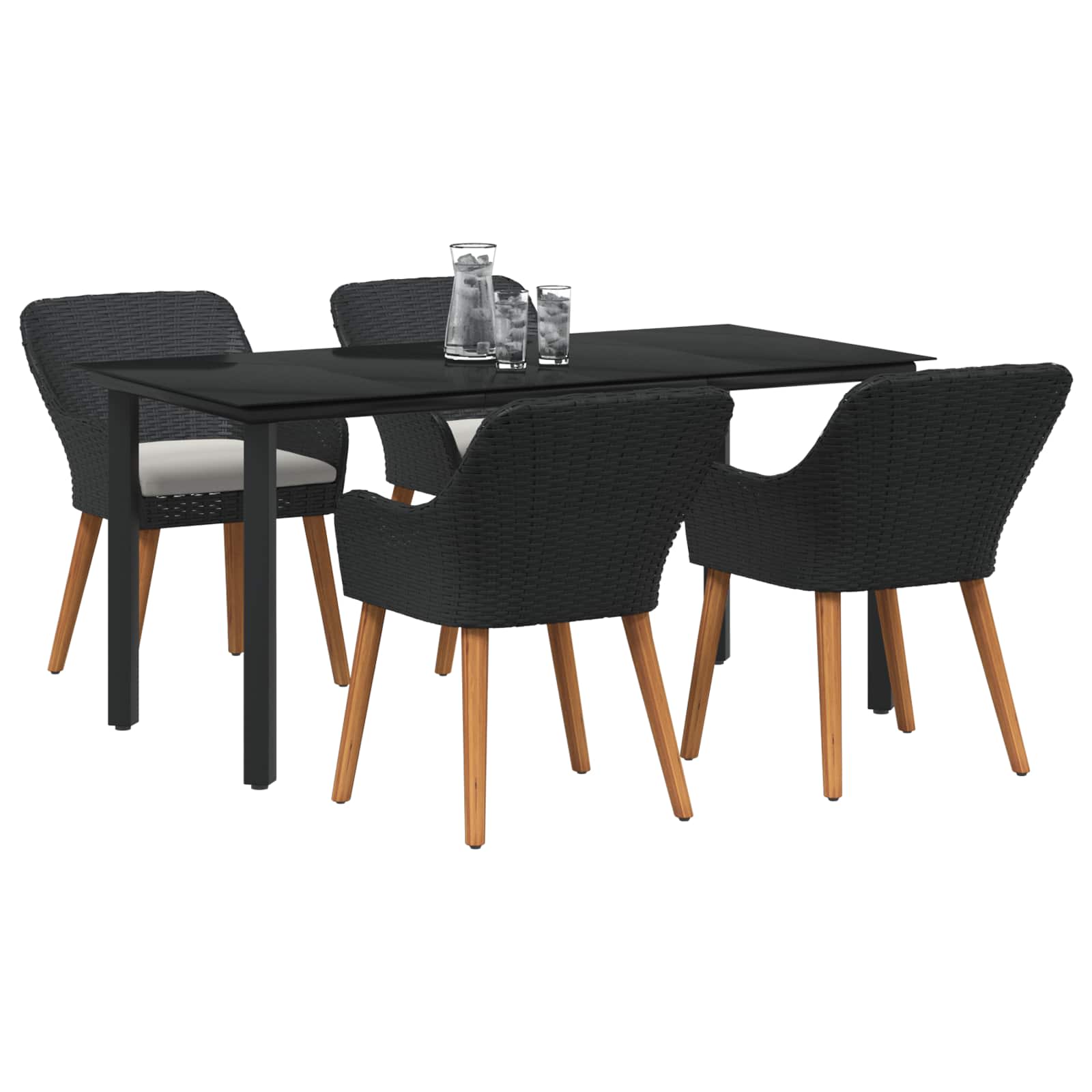 Garten Essgruppe mit Kissen 5 pcs Schwarz Poly-Rattan