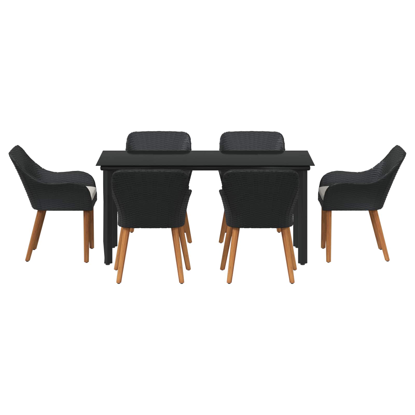 Garten Essgruppe mit Kissen 7 pcs Schwarz Poly-Rattan