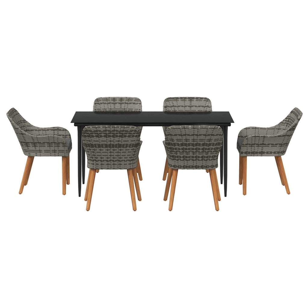Garten Essgruppe mit Kissen 7 pcs Grau Poly-Rattan
