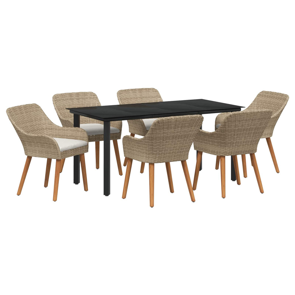 Garten Essgruppe mit Kissen 7 pcs Beige Poly-Rattan