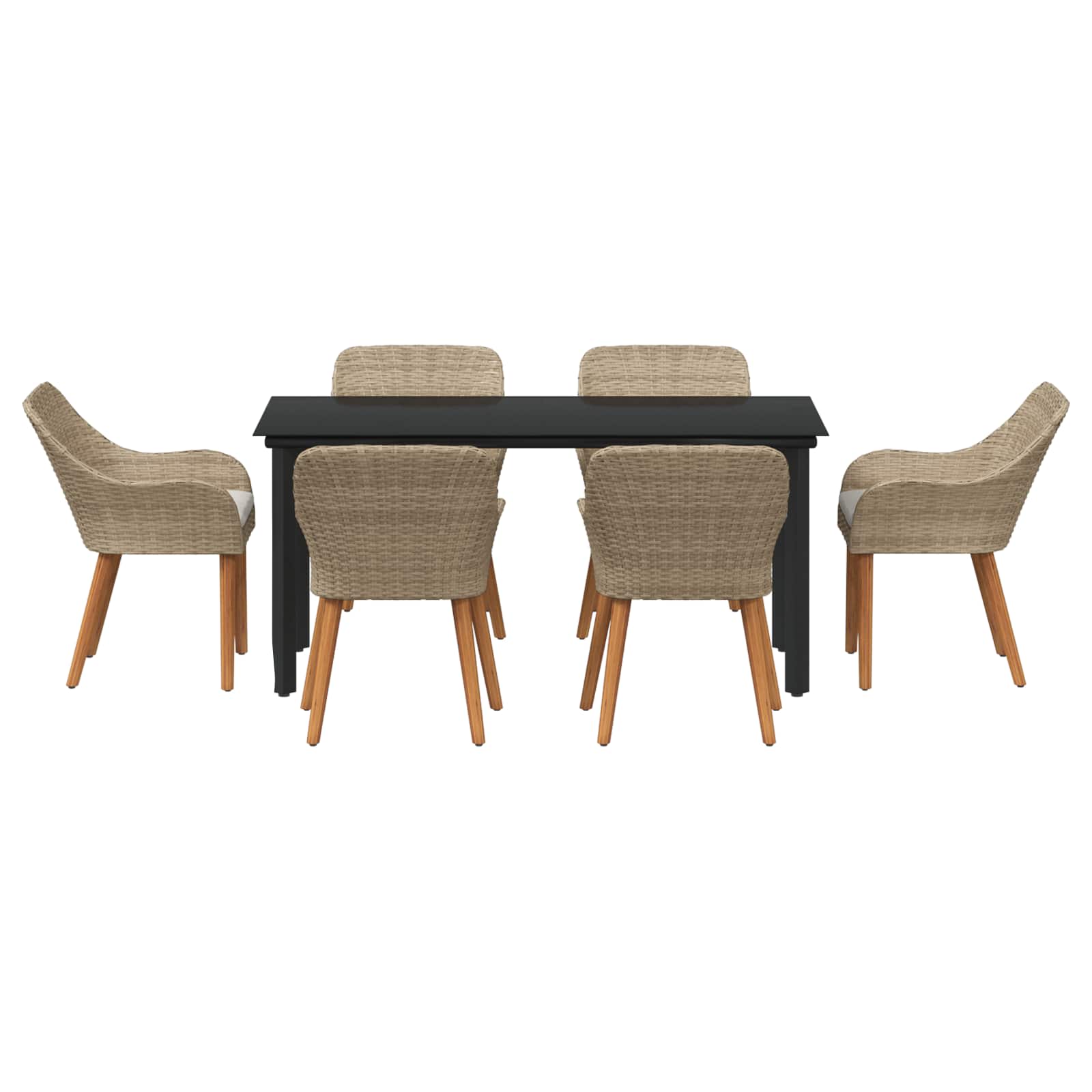Garten Essgruppe mit Kissen 7 pcs Beige Poly-Rattan