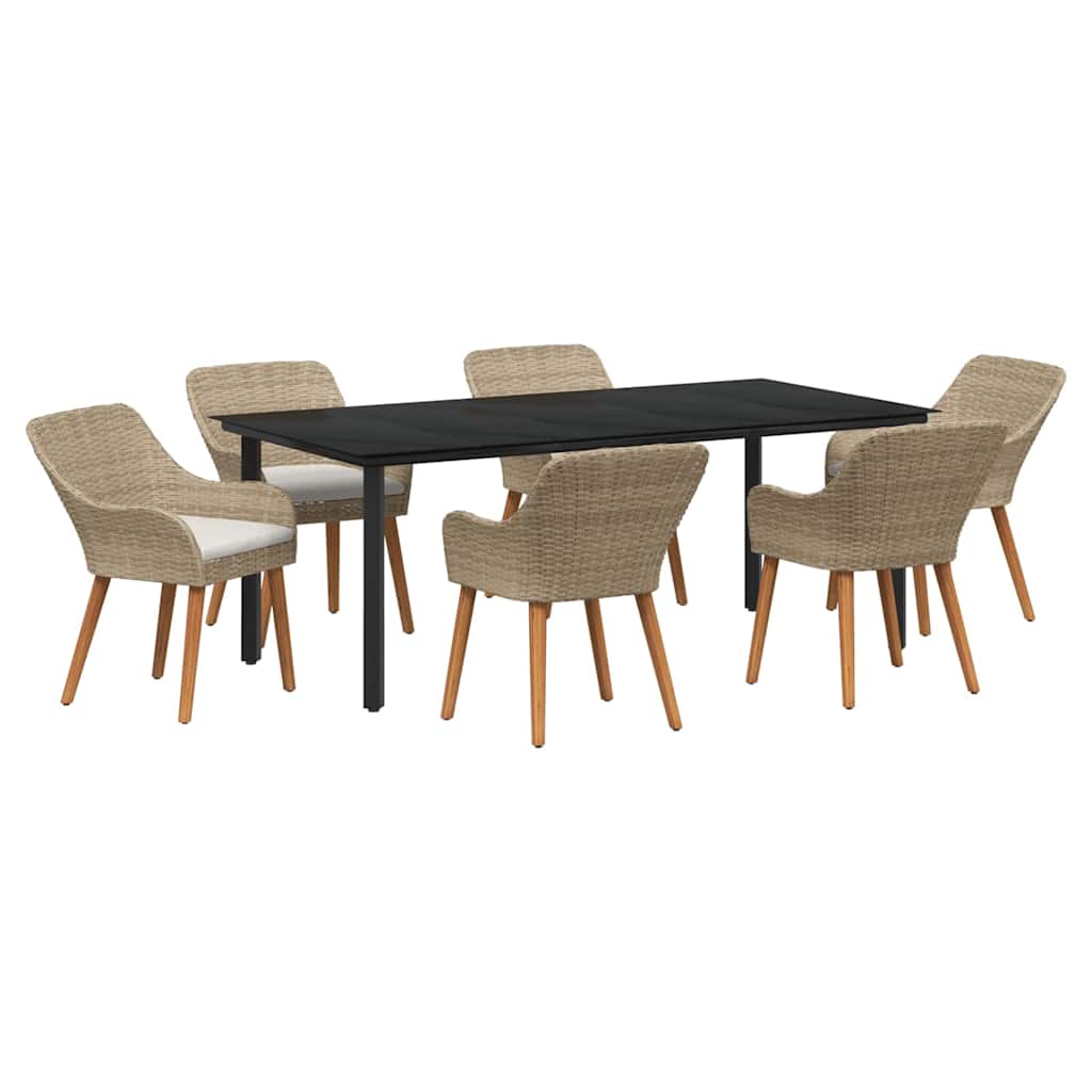 Garten Essgruppe mit Kissen 7 pcs Beige Poly-Rattan