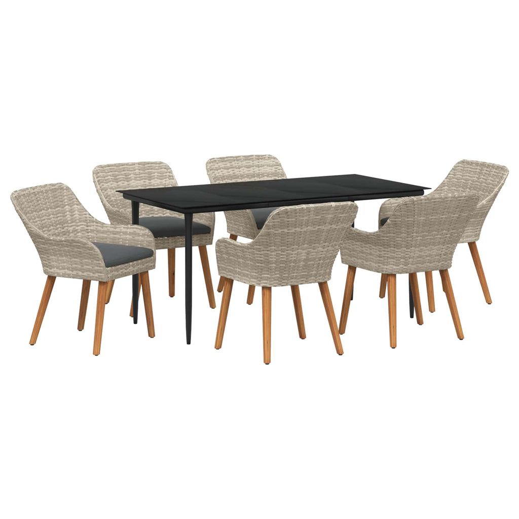 Garten Essgruppe mit Kissen 7 pcs Hellgrau Poly-Rattan